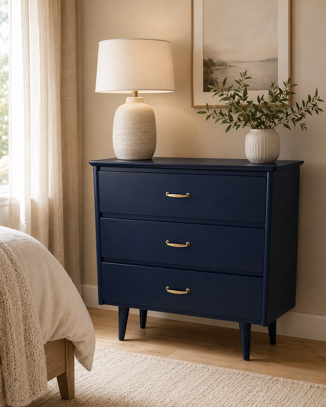 Retrokommode i Sophisticated Blue – restaurert med messingdetaljer